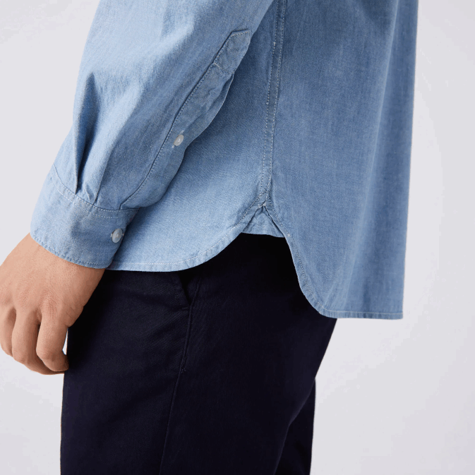 bleu V6HV1572 Hommes Lacoste chemise cintrée en chambray de coton