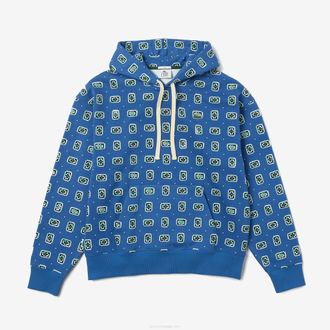 bleu blanc bx9 V6HV1143 Hommes Lacoste sweat à capuche ample en coton imprimé live