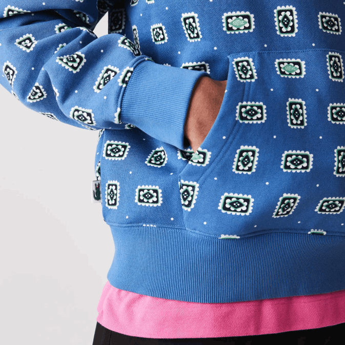 bleu blanc bx9 V6HV1143 Hommes Lacoste sweat à capuche ample en coton imprimé live