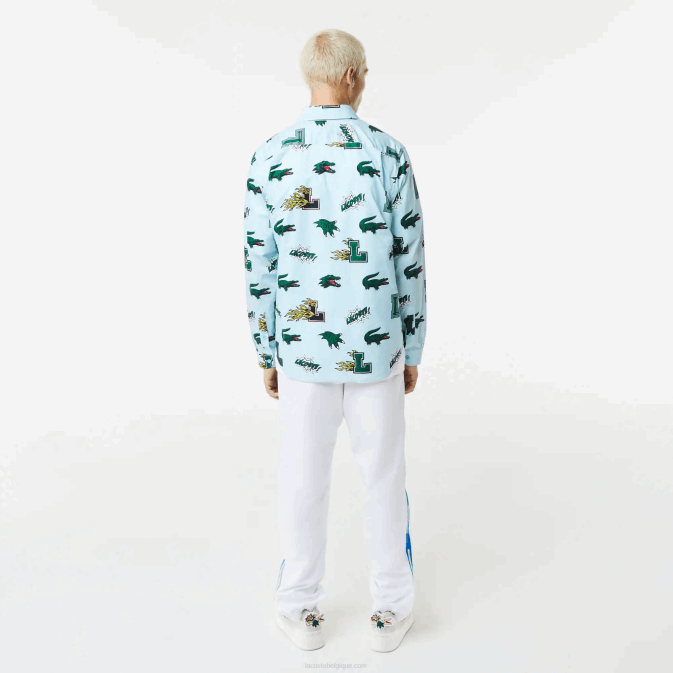 bleu blanc ep V6HV1574 Hommes Lacoste chemise coupe classique à imprimé crocodile
