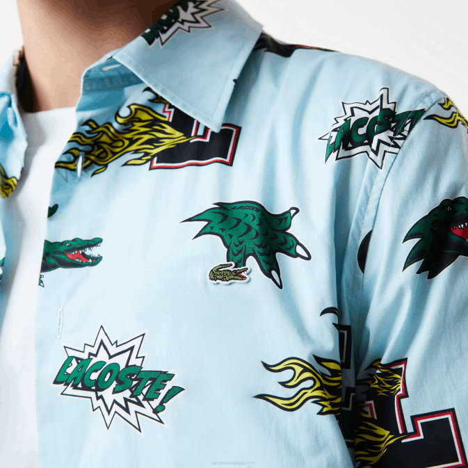 bleu blanc ep V6HV1574 Hommes Lacoste chemise coupe classique à imprimé crocodile