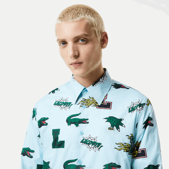 bleu blanc ep V6HV1574 Hommes Lacoste chemise coupe classique à imprimé crocodile