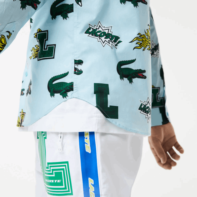 bleu blanc ep V6HV1574 Hommes Lacoste chemise coupe classique à imprimé crocodile