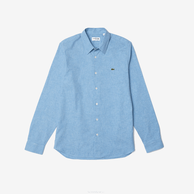 bleu blanc fv2 V6HV1520 Hommes Lacoste chemise cintrée en chambray de coton