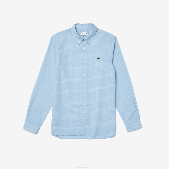 bleu blanc fv2 V6HV1647 Hommes Lacoste chemise slim fit à carreaux en coton et lin
