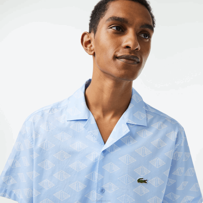 bleu blanc fv2 V6HV508 Hommes Lacoste chemise à motif monogrammé