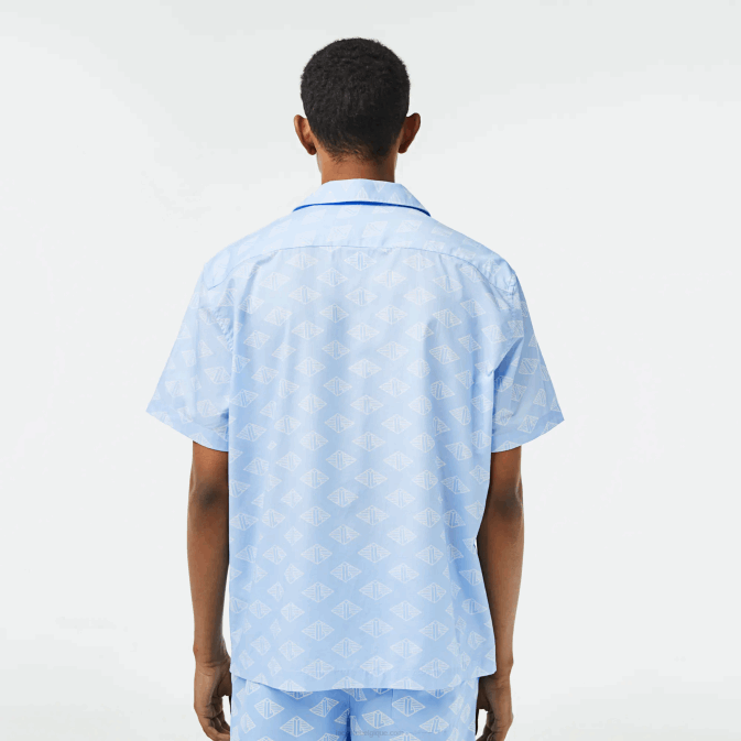 bleu blanc fv2 V6HV508 Hommes Lacoste chemise à motif monogrammé