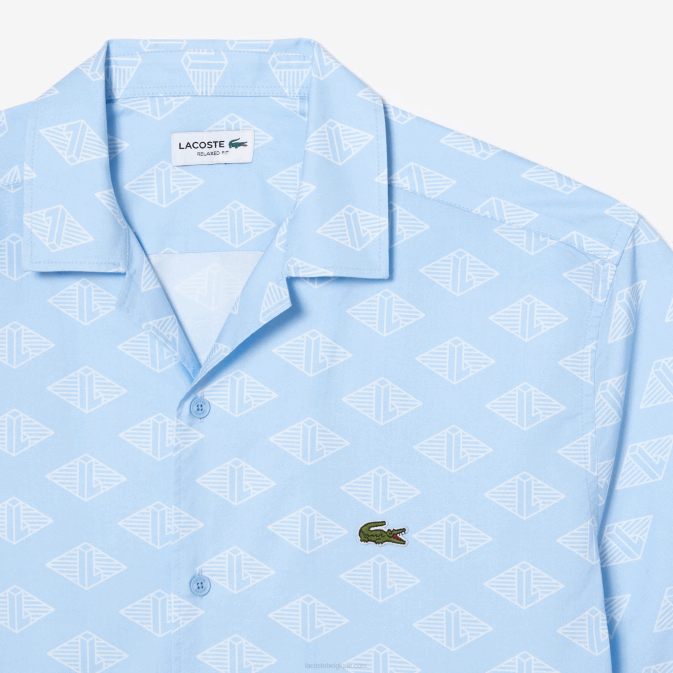 bleu blanc fv2 V6HV508 Hommes Lacoste chemise à motif monogrammé