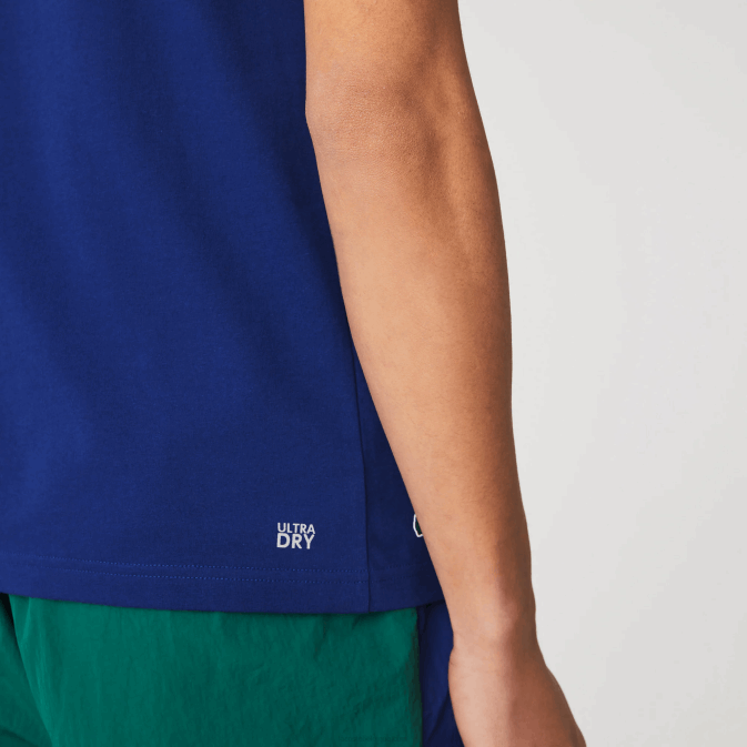 bleu blanc gtd V6HV794 Hommes Lacoste t-shirt sport respirant à col rond et imprimé tennis