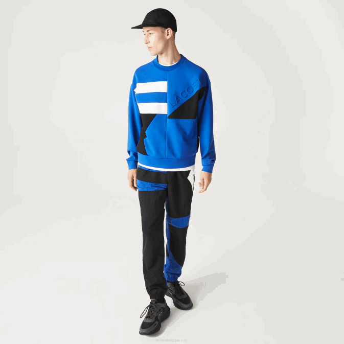 bleu blanc nne V6HV956 Hommes Lacoste sweat ample effet patchwork