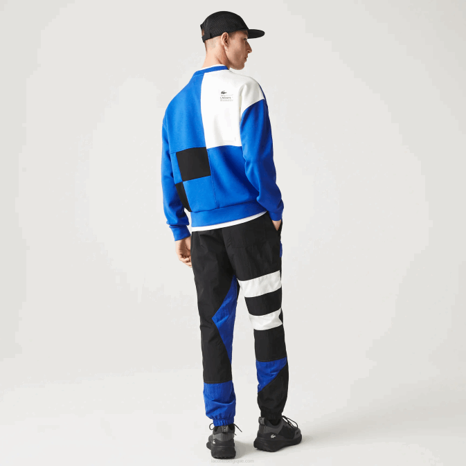 bleu blanc nne V6HV956 Hommes Lacoste sweat ample effet patchwork