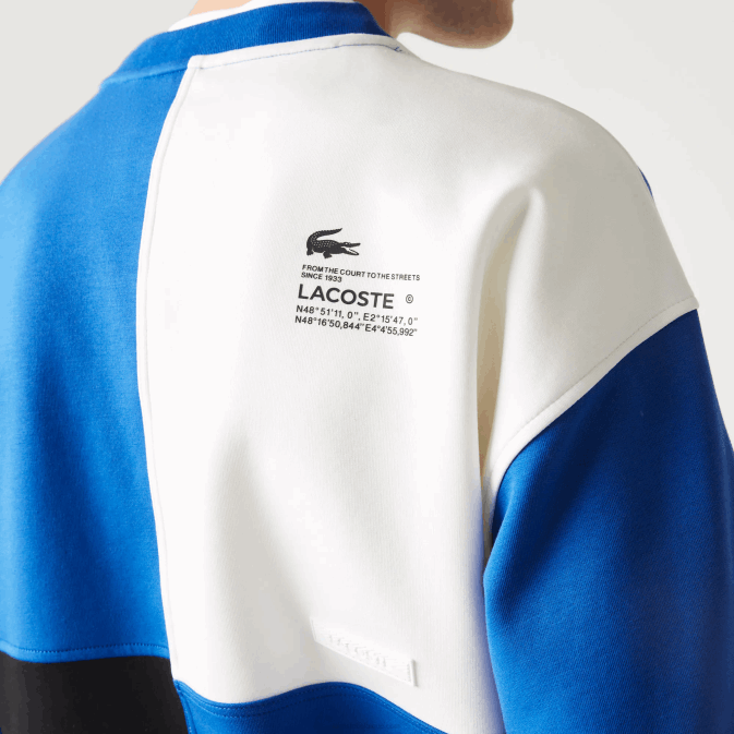 bleu blanc nne V6HV956 Hommes Lacoste sweat ample effet patchwork