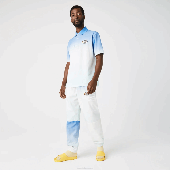 bleu blanc turquoise 3ux V6HV838 Hommes Lacoste polo ample en coton à imprimé dégradé live