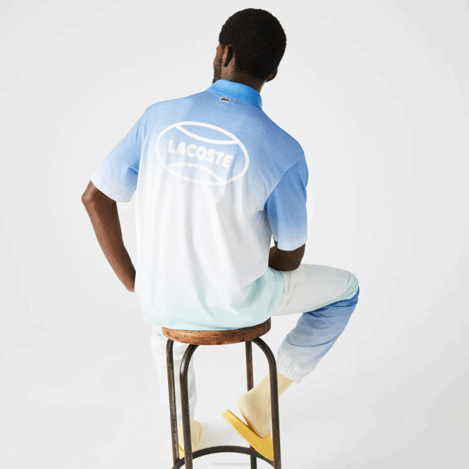 bleu blanc turquoise 3ux V6HV838 Hommes Lacoste polo ample en coton à imprimé dégradé live