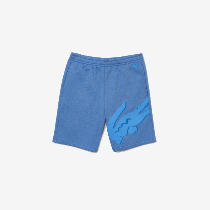 bleu chiné hg3 V6HV1419 Hommes Lacoste short oversize en molleton de coton bio imprimé crocodile