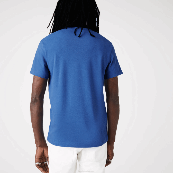 bleu chiné hg3 V6HV639 Hommes Lacoste t-shirt col rond en coton bio stretch imprimé crocodile
