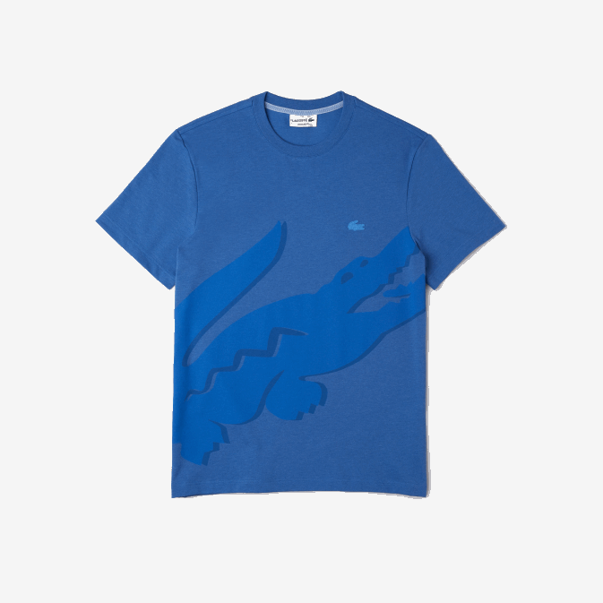 bleu chiné hg3 V6HV639 Hommes Lacoste t-shirt col rond en coton bio stretch imprimé crocodile
