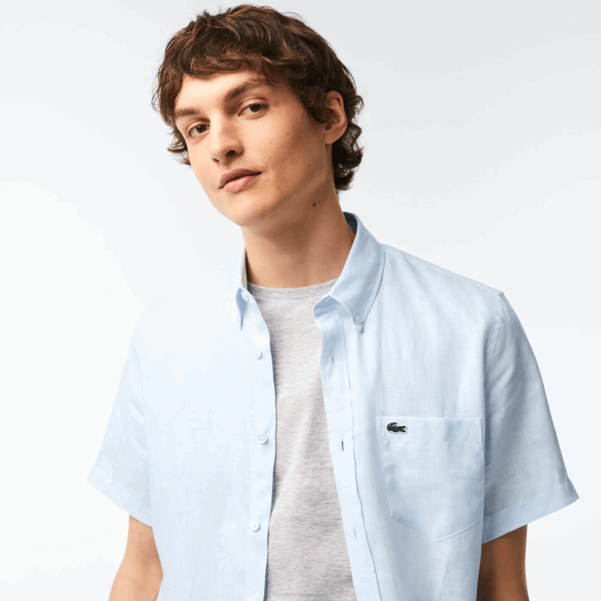 bleu clair t01 V6HV488 Hommes Lacoste chemise en lin à manches courtes