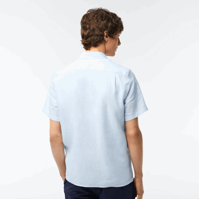 bleu clair t01 V6HV488 Hommes Lacoste chemise en lin à manches courtes