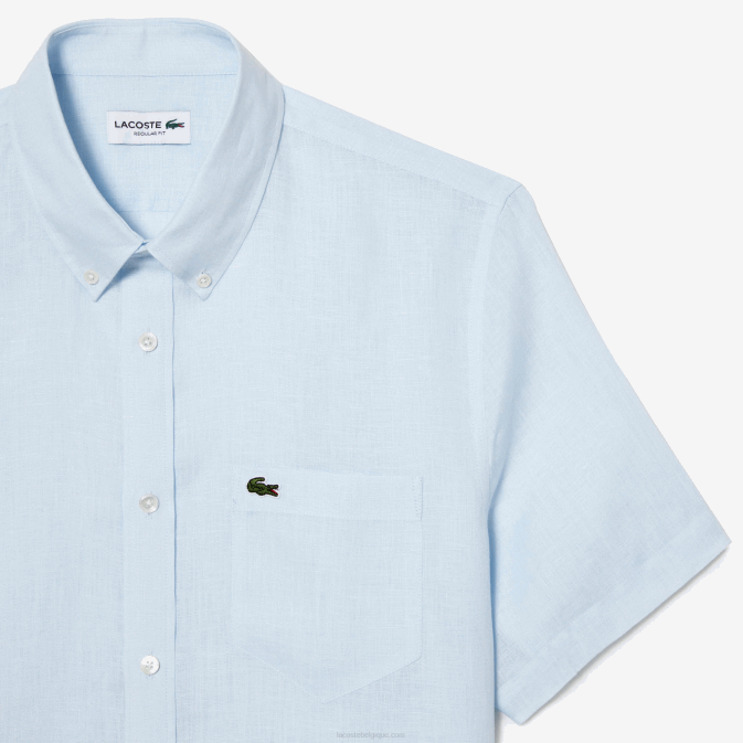 bleu clair t01 V6HV488 Hommes Lacoste chemise en lin à manches courtes