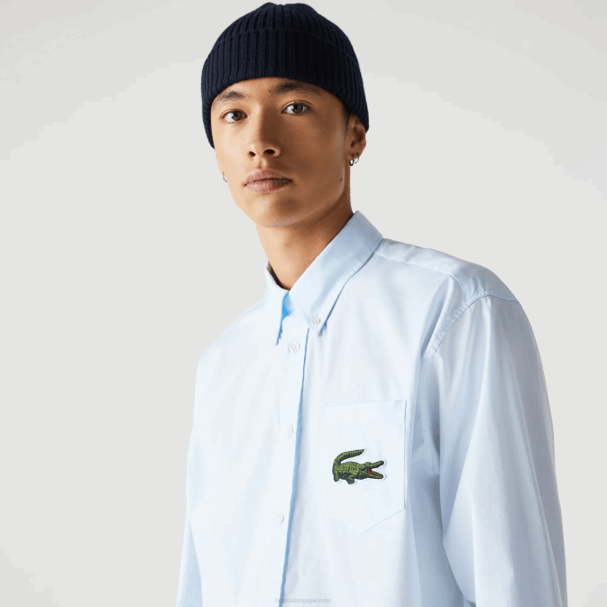 bleu gn2 V6HV413 Hommes Lacoste chemise ample en coton crocodile coupe ample