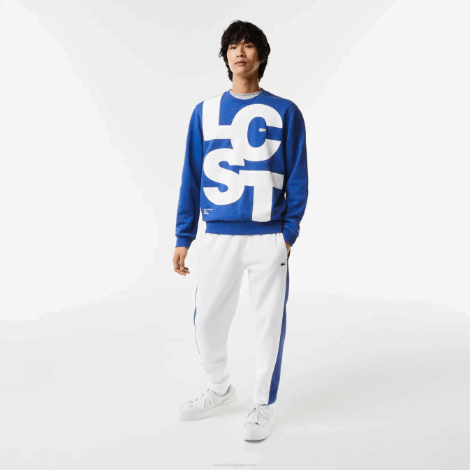bleu k1q V6HV1042 Hommes Lacoste sweat-shirt en coton à lettres contrastées coupe classique
