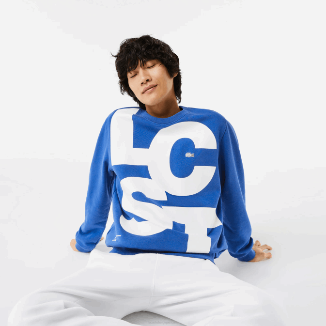 bleu k1q V6HV1042 Hommes Lacoste sweat-shirt en coton à lettres contrastées coupe classique