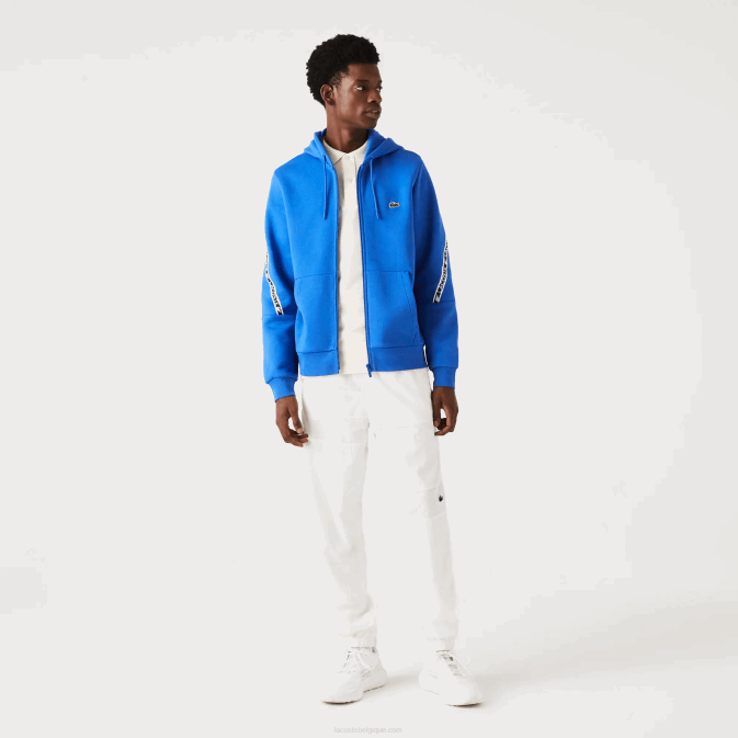 bleu k1q V6HV1241 Hommes Lacoste sweat zippé à capuche bandes imprimées