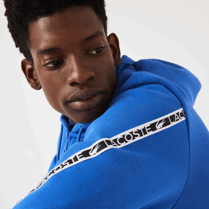 bleu k1q V6HV1241 Hommes Lacoste sweat zippé à capuche bandes imprimées