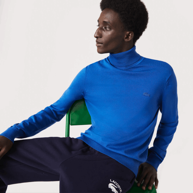 bleu k1q V6HV1594 Hommes Lacoste pull à col roulé en laine mérinos