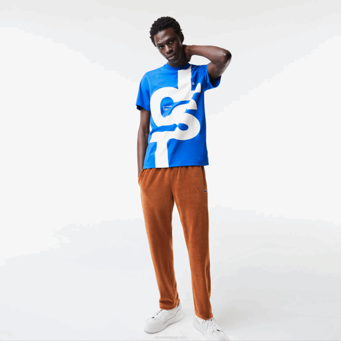 bleu k1q V6HV568 Hommes Lacoste t-shirt regular fit en coton à lettres contrastées