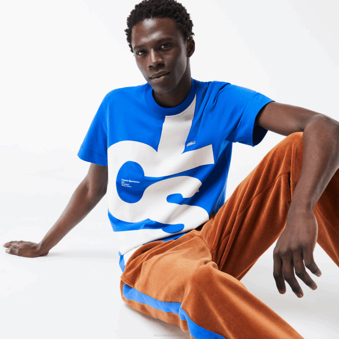 bleu k1q V6HV568 Hommes Lacoste t-shirt regular fit en coton à lettres contrastées