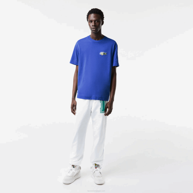 bleu k1q V6HV742 Hommes Lacoste t-shirt coupe ample à écusson effet bande dessinée