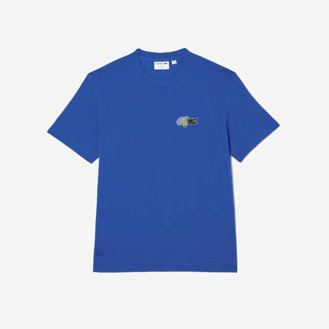 bleu k1q V6HV742 Hommes Lacoste t-shirt coupe ample à écusson effet bande dessinée