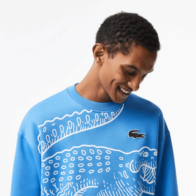 bleu l99 V6HV363 Hommes Lacoste sweat ample à col rond et imprimé croco