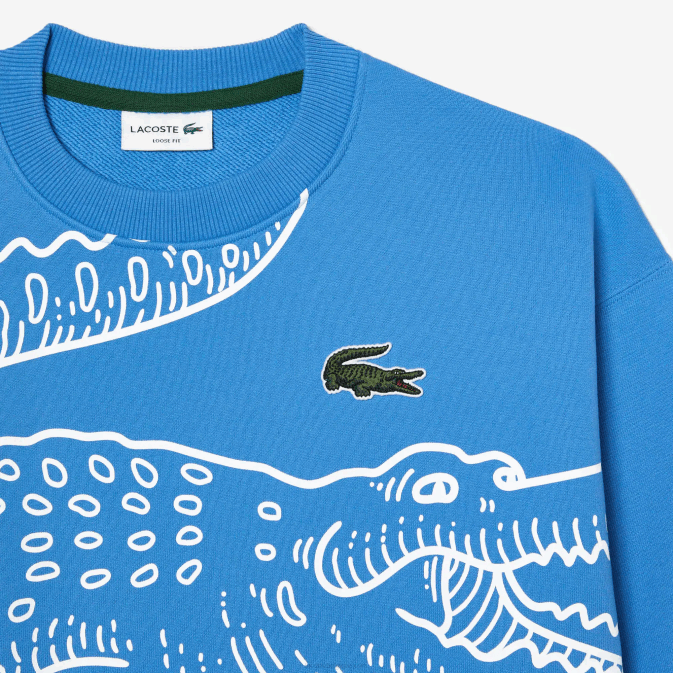 bleu l99 V6HV363 Hommes Lacoste sweat ample à col rond et imprimé croco