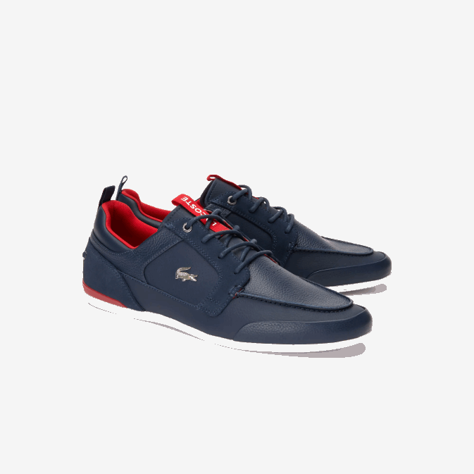 bleu marine  rouge 144 V6HV1722 Hommes Lacoste chaussures bateau en cuir marina