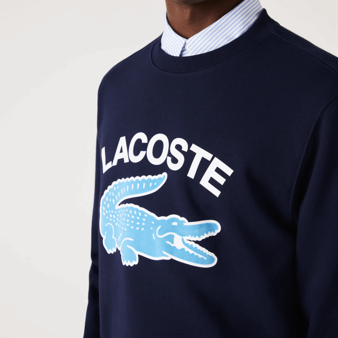 bleu marine 166 V6HV1029 Hommes Lacoste sweat à col rond imprimé crocodile