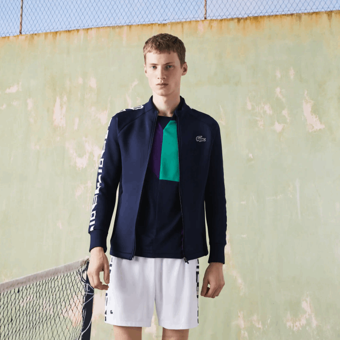 bleu marine 166 V6HV1051 Hommes Lacoste sweat zippé tennis imprimé sport