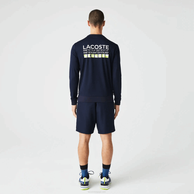 bleu marine 166 V6HV1055 Hommes Lacoste sweat-shirt de tennis imprimé sport