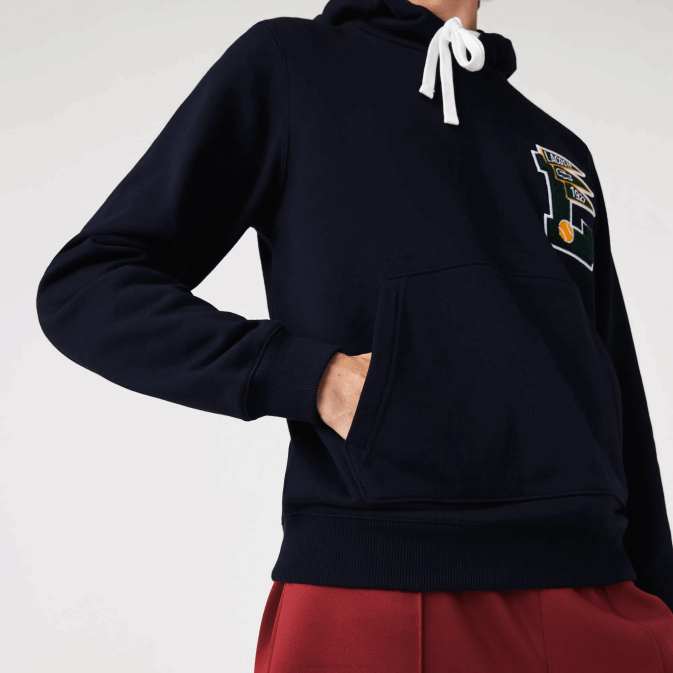 bleu marine 166 V6HV1100 Hommes Lacoste pennants l badge sweat à capuche en molleton de coton