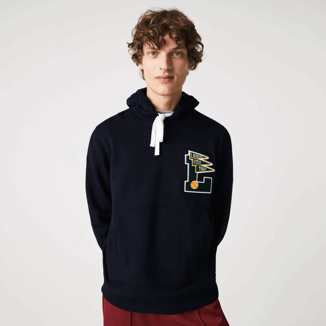bleu marine 166 V6HV1100 Hommes Lacoste pennants l badge sweat à capuche en molleton de coton