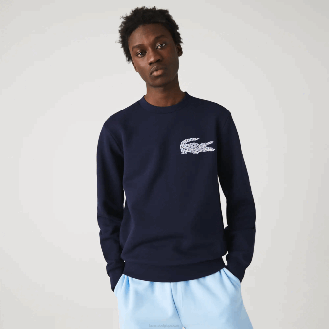 bleu marine 166 V6HV1181 Hommes Lacoste sweat molleton coton bio made in france