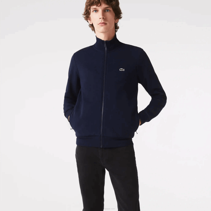 bleu marine 166 V6HV1270 Hommes Lacoste sweat zippé coupe classique en polaire grattée