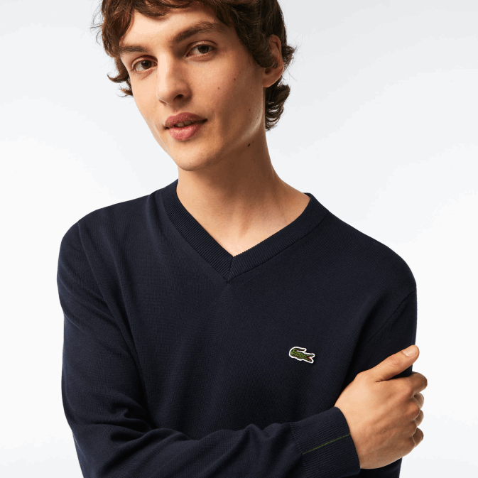 bleu marine 166 V6HV1326 Hommes Lacoste pull col v en coton bio