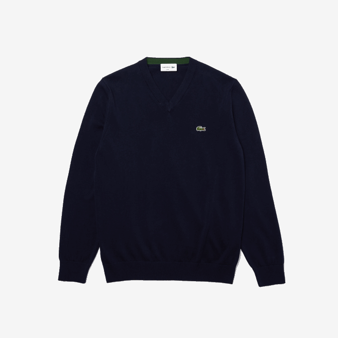 bleu marine 166 V6HV1326 Hommes Lacoste pull col v en coton bio