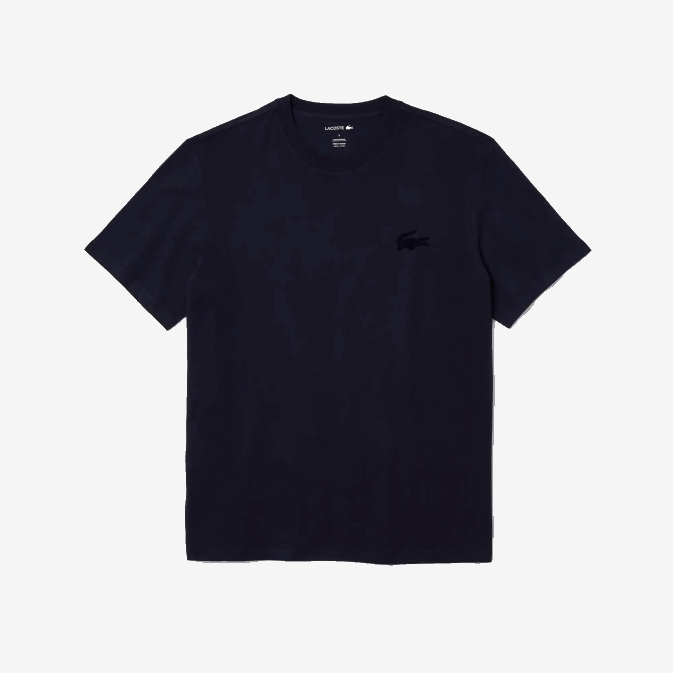 bleu marine 166 V6HV1344 Hommes Lacoste t-shirt lounge en coton à col rond et crocodile en velours