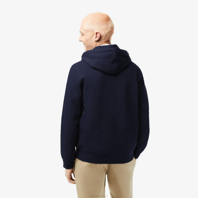 bleu marine 166 V6HV14 Hommes Lacoste sweat à capuche zippé coupe classique avec rayures de la marque