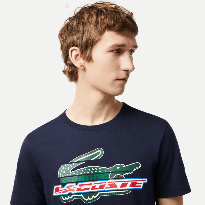bleu marine 166 V6HV142 Hommes Lacoste t-shirt sport coupe classique en coton bio