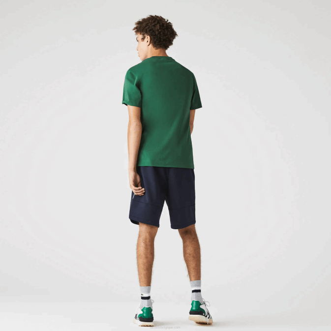 bleu marine 166 V6HV1538 Hommes Lacoste short en molleton de coton mélangé à bandes griffées